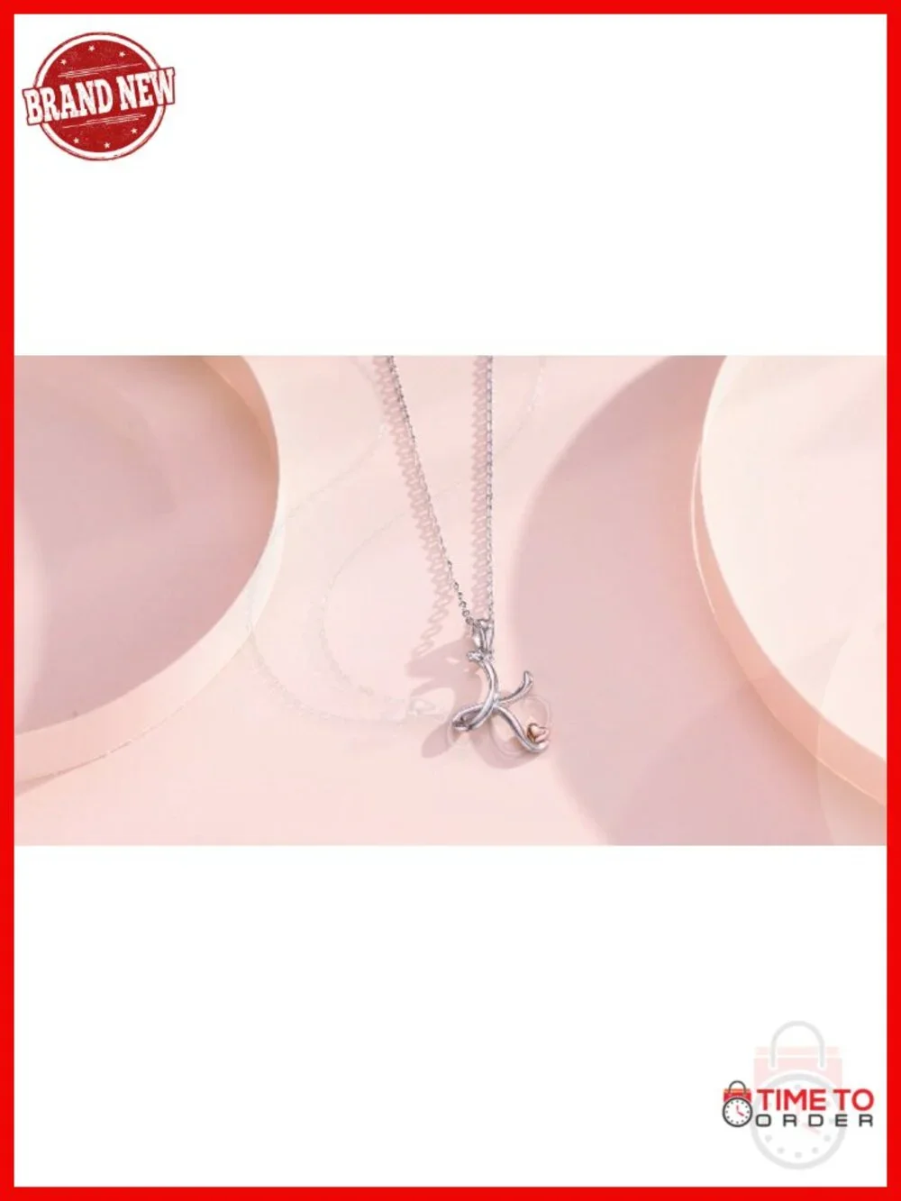 925 Sterling Silver Initial Pendant Necklace with Rose Gold Heart, 18 Inch Chain
